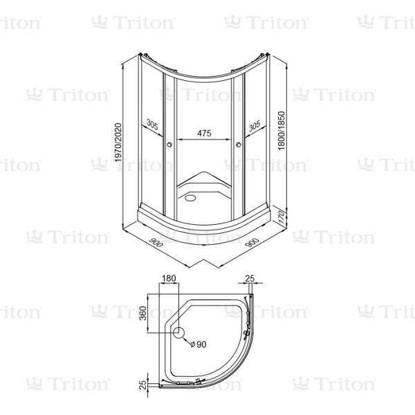 Душевой уголок Triton Хром 90*90 А стекло прозрачное, профиль хром (DK268)