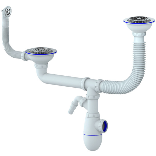 Сифон для мойки 3 1/2"х40 мм двойной разноуровневый, с нерж.чаш. д 115,отв.д/быт.тех,б/отв. Unicorn (B710V)
