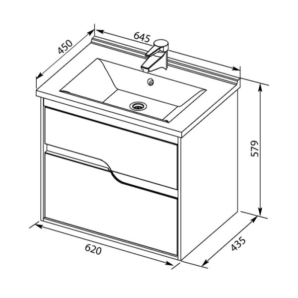 Тумба под раковину Aquanet Модена 65 435х620х579 белый глянец (00198485)