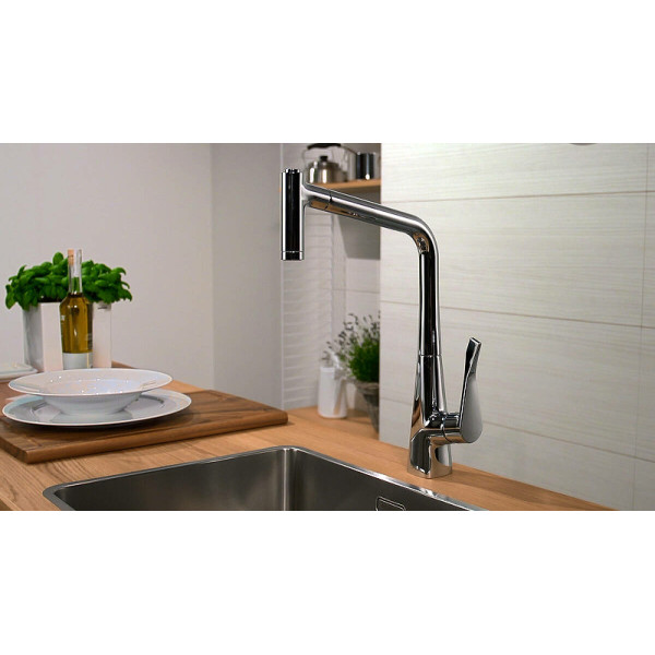 Смеситель для кухни Hansgrohe Metris с выдвижным изливом хром (14820000) Смеситель для кухни Hansgrohe Metris с выдвижным изливом хром (14820000)