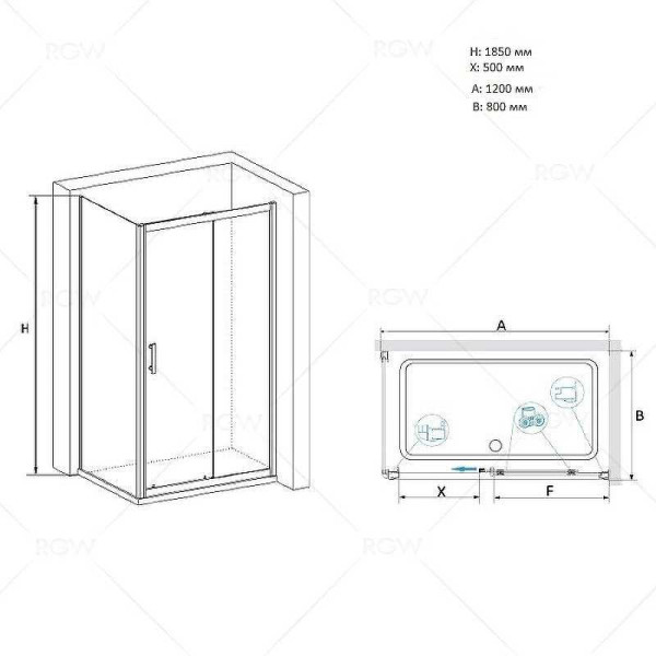 Душевой уголок RGW PA-145 120*80 стекло прозрачное, профиль хром 020814582-11