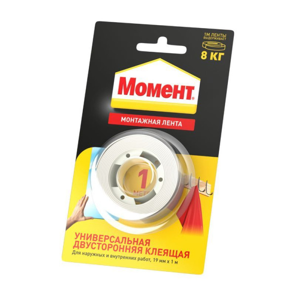 Лента клеящая монтажная двусторонняя Момент 1 м. (белая) (3001745)