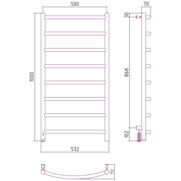 Полотенцесушитель электрический Сунержа Галант 4.0 1000x500 МЭМ левый, хром (00-0830-1050)