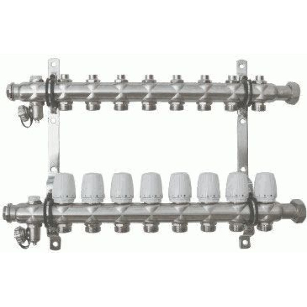 Коллекторная группа 8 отводов 1"*3/4"(18)EK с накидной гайкой и настроечными клапанами TeRma (нерж.ст) (14248)