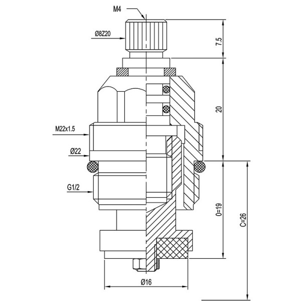 Кран-букса Melodia резина 1/2" 8x20 под крест (MKP06622WC) (мод. 015)