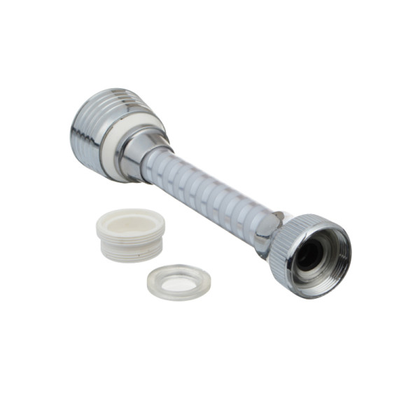 Аэратор Melodia М22хМ24 пластиковый с гиб. удлин. 14см, 2 функц., нерж.сетка, белый (MKP20390BL)