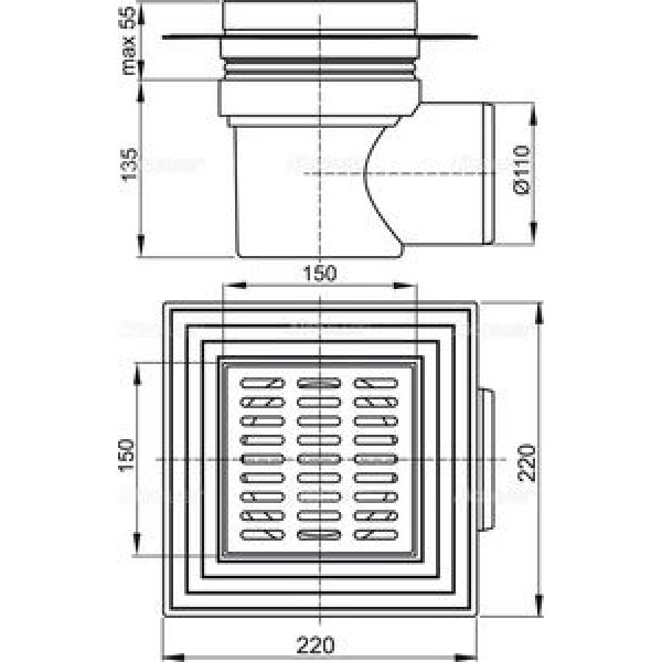 Трап душевой горизонтальный AlcaPlast / AlcaDrain 150x150/110 мм с решеткой, белый решетка пластик, боковой слив D50, мокрый гидрозатвор (APV10) Трап душевой горизонтальный AlcaPlast / AlcaDrain 150x150/110 мм с решеткой, белый решетка пластик, боковой слив D50, мокрый гидрозатвор (APV10)