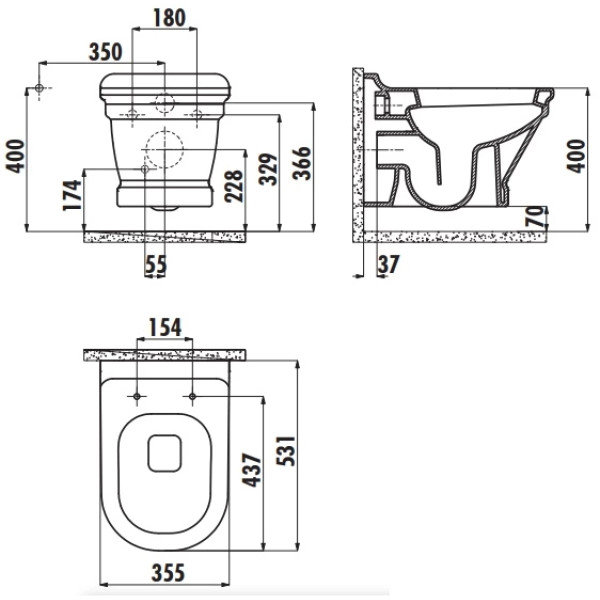 Унитаз подвесной Creavit Antik 35,5x53,1x37 базальт (AN320-11BM00E-0000)