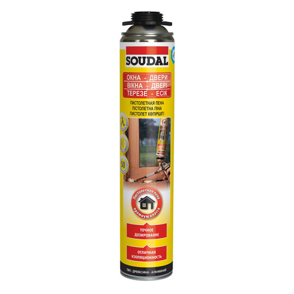 Пена пистолетная 50 12x750 мл. желтая (113986) SOUDAL (113986)