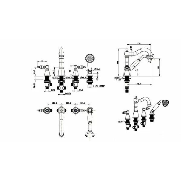 Смеситель на борт ванны Boheme Royal Cristal хром с душевым комплектом (396-Royal/CRST) Смеситель на борт ванны Boheme Royal Cristal хром с душевым комплектом (396-Royal/CRST)