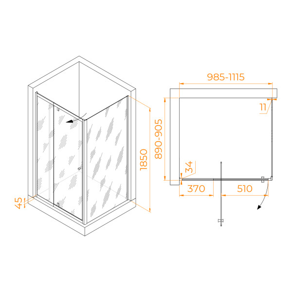 Душевой уголок RGW PA-44B (PA-02B + Z-050-1B) 1000x900 стекло прозрачное, профиль черный (41084409-014)