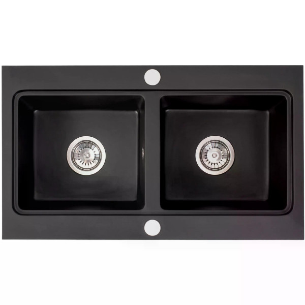 Мойка для кухни 2 чаши Rea caddy black гранит 80x46,5x19,5 черная (ZLE-00132)