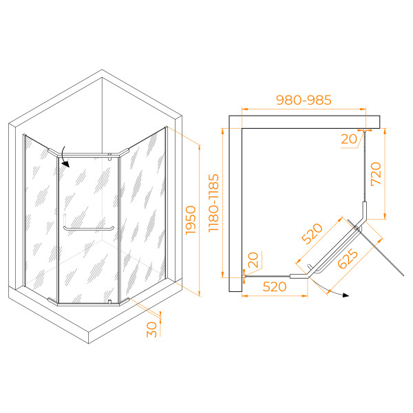 Душевой уголок RGW Passage 100x120 стекло прозрачное, профиль хром (35089102-11)