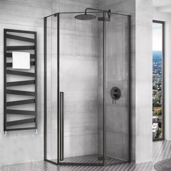 Душевое ограждение Rea Diamond 80x80x195 стекло прозрачное, профиль чёрный матовый (REA-K690)