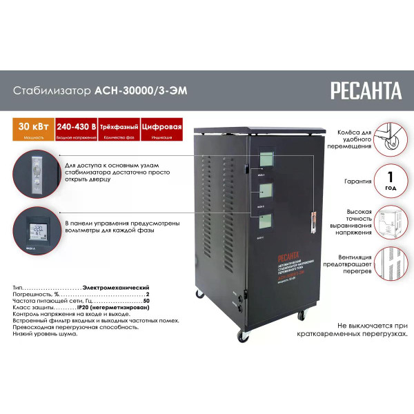Стабилизатор напряжения трехфазный Ресанта АСН-30000/3 (63/4/7)