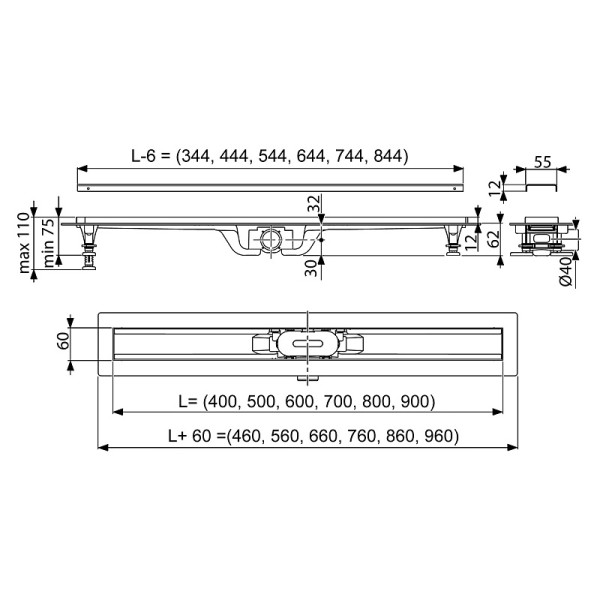 Душевой лоток Azario 900 выход 40 Stick хром