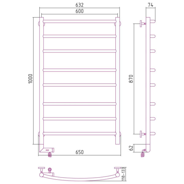 Полотенцесушитель электрический Сунержа Галант 2.0 1000x600 МЭМ левый, хром (00-5200-1060)