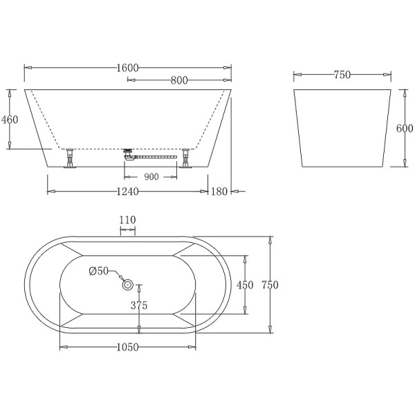 Ванна акриловая BelBagno 160x75 ( BB71-1600-W0)