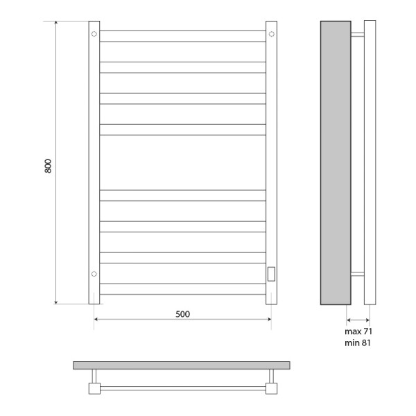 Полотенцесушитель электрический Melodia Moderno Ferrum 500х800 П8_4x4 cухой ТЭН 129Вт встр.диммер графит (MTRMEF580gt) Полотенцесушитель электрический Melodia Moderno Ferrum 500х800 П8_4x4 cухой ТЭН 129Вт встр.диммер графит (MTRMEF580gt)