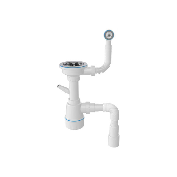 Сифон 40 мм бутылочный Nova Эконом 3 1/2"х114 мм с 1-им отв., круглым переливом и гибкой трубой 1 1/2"х40/50 (1046)