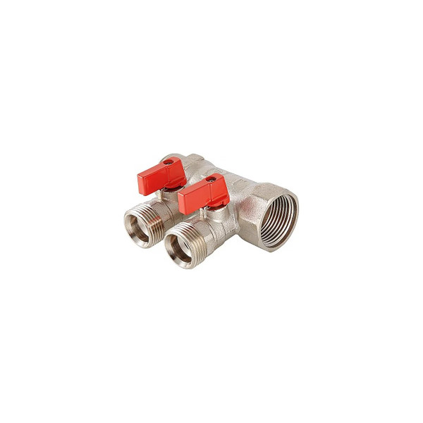 Коллектор 2 отв. с шар. клапанами 1"*3/4(18) евроконус Valtec (никель) красные ручки (VTc.580.NE.0602) Коллектор 2 отв. с шар. клапанами 1"*3/4(18) евроконус Valtec (никель) красные ручки (VTc.580.NE.0602)
