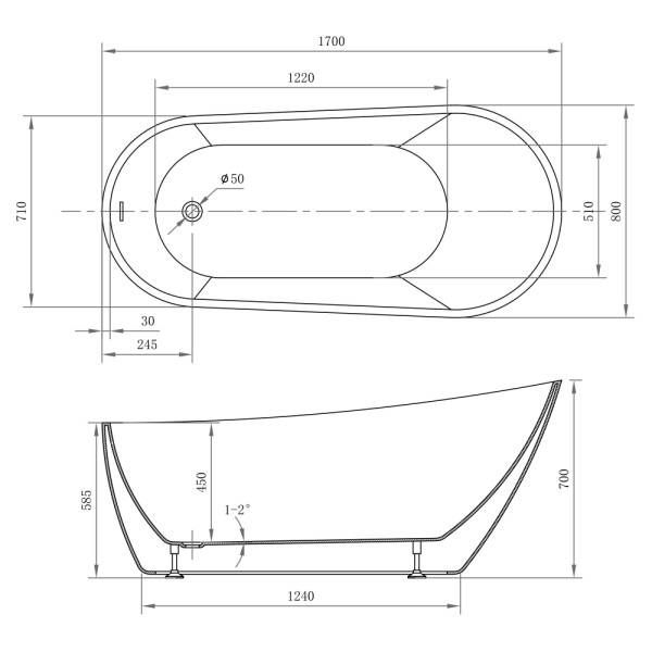 Ванна акриловая Abber 170x71x70 белая (AB9501)