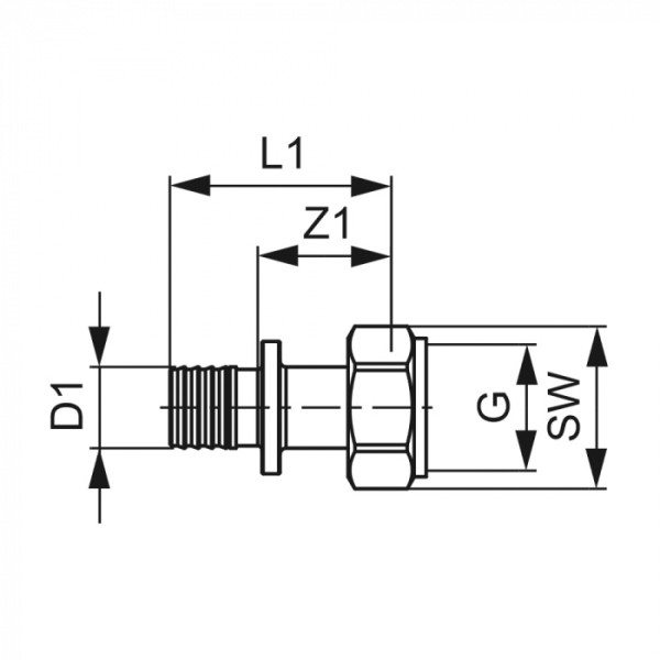 Соединение прямое с накидной гайкой TECEflex 20х1/2" ВР (латунь) (767575) Соединение прямое с накидной гайкой TECEflex 20х1/2" ВР (латунь) (767575)