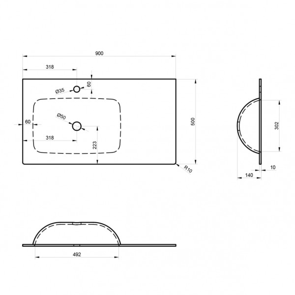 Тумба подвесная Orka Lisbon 900x500x350 с раковиной белый матовый (5001426)