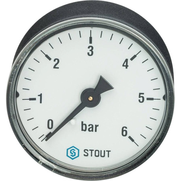 Манометр аксиальный 1/4" 63 мм (0...6 бар, кл.2.5) Stout (SIM-1009-630608)