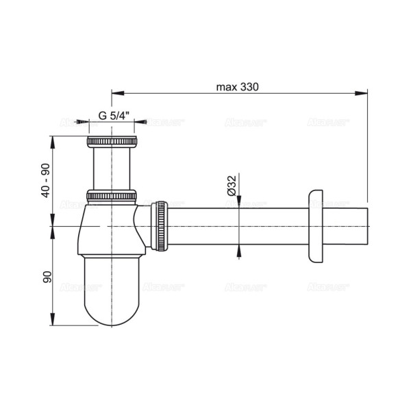 Сифон для раковины Alcaplast DN32 с накидной гайкой 5/4" металл хром (A431)