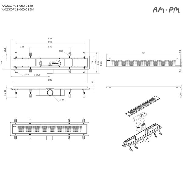 Душевой лоток AM.PM PrimeFlow линейный универс затвор Cut Gradient 60 см черн мат (W02SC-P11-060-01BM) Душевой лоток AM.PM PrimeFlow линейный универс затвор Cut Gradient 60 см черн мат (W02SC-P11-060-01BM)