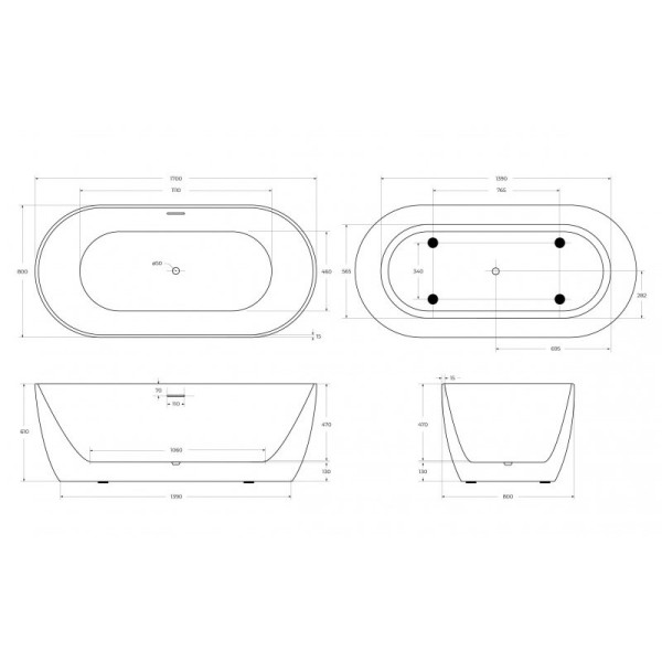 Ванна акриловая BelBagno 170x80 белая матовая (BB413-170-80-MATT)