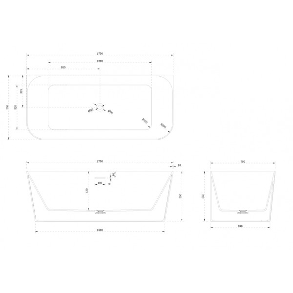 Ванна из искусственного камня Abber Stein 170x75 белая матовая (AS9617) Ванна из искусственного камня Abber Stein 170x75 белая матовая (AS9617)