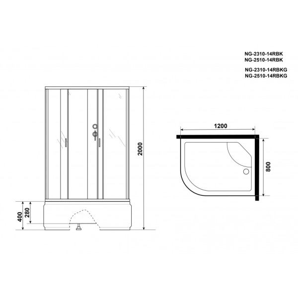 Душевая кабина Classic 80x120 стекло матовое, профиль хром матовый (NG-2310-14RBK)