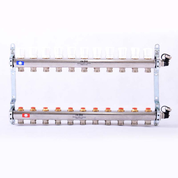 Коллекторная группа Uni-Fitt 11 отводов 1"х3/4" с балансировочными и термостатическими вентилями нерж. сталь