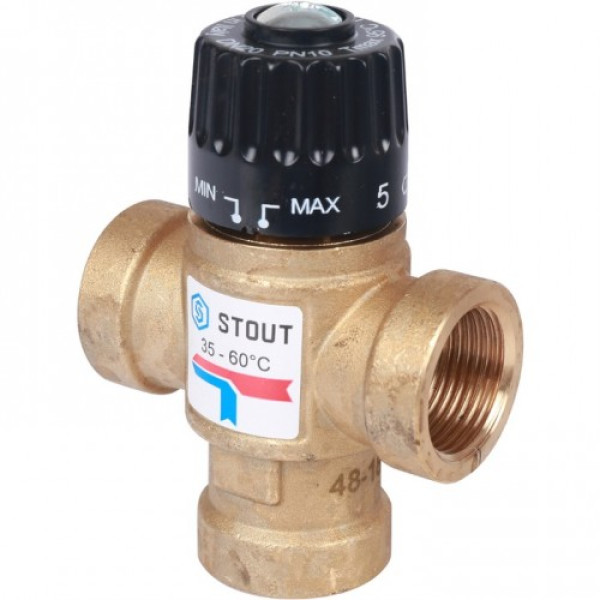 Вентиль термостатический смесительный Stout 3/4" ВР 35-60°C, KVs 1,6 SVM-0110-166020 Вентиль термостатический смесительный Stout 3/4" ВР 35-60°C, KVs 1,6 SVM-0110-166020