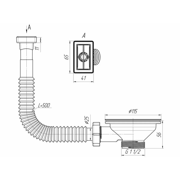 Выпуск для мойки 1 1/2"*115 (3 1/2") АНИ с прямоугольным горизонтальным гибким переливом (нержавеющая решетка) АНИ пласт (N310) Выпуск для мойки 1 1/2"*115 (3 1/2") АНИ с прямоугольным горизонтальным гибким переливом (нержавеющая решетка) АНИ пласт (N310)