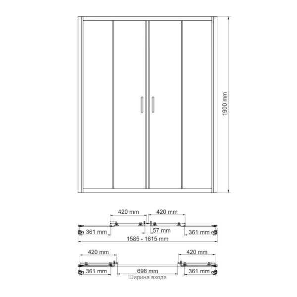 Душевая дверь WasserKRAFT Lippe 45S 160х190 стекло прозрачное, профиль хром (45S45)