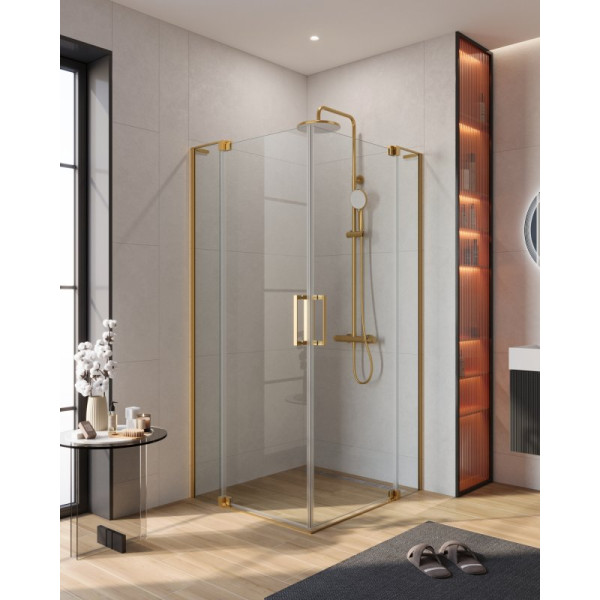 Душевой уголок Cezares Slider 70x80x195 стекло прозрачное, профиль брашированное золото (SLIDER-AH-2-70/80-80/90-C-BORO)