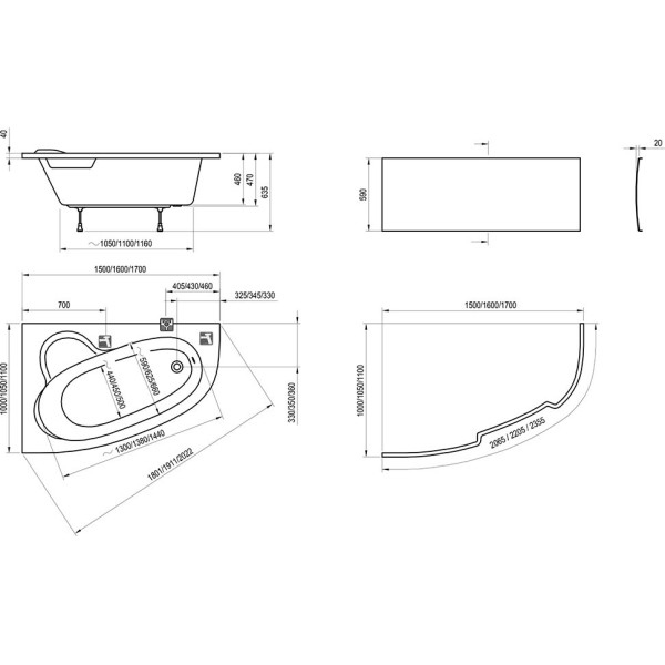 Ванна акриловая Ravak Asymmetric 160x105x63,5 белая правосторонняя (C471000000)
