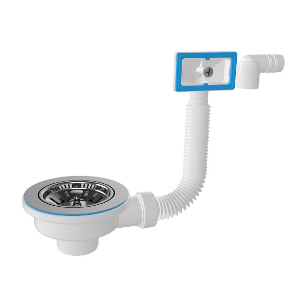 Выпуск для мойки 1 1/2"х114 (3 1/2") Nova с прямоугольным гибким переливом (сетка из нерж.ст) (1039)