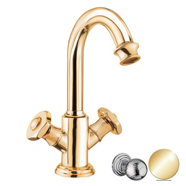 Смеситель для раковины Cezares Aphrodite золотой, ручки круглые - металл (APHRODITE-LS2-03/24-M)