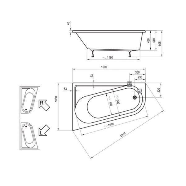 Ванна акриловая Ravak Chrome 160x105x605 белая левосторонняя (CA51000000)