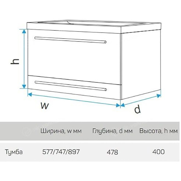 Тумба подвесная 1Marka Соната 896*478*400 белая (У51044)