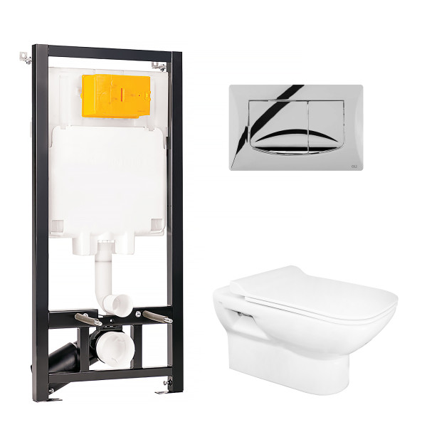 Инсталляция для подвесного унитаза Oli 80 ECO с сиденьем микролифт, с клавишей River Della хром глянцевый (310200100024+310200700005(310200700038))