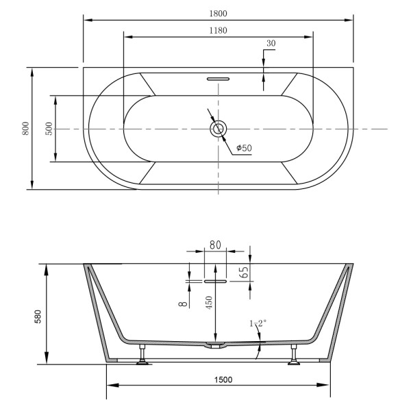 Ванна акриловая Abber 180x80x58 белая (AB9503-1.8)