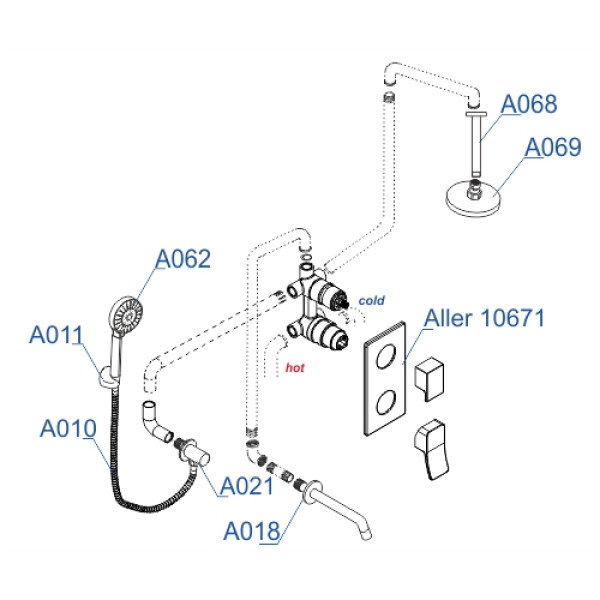 Встраиваемый комплект для ванны WasserKRAFT А171668 с верхней душевой насадкой, лейкой и изливом Встраиваемый комплект для ванны WasserKRAFT А171668 с верхней душевой насадкой, лейкой и изливом