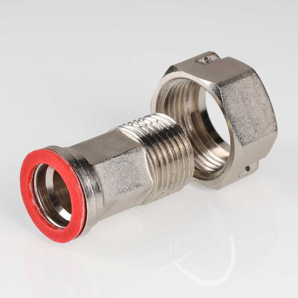 Сгон с накидной гайкой 1/2"х3/4" Valtec (никель) (VTr.611.N.0004) Сгон с накидной гайкой 1/2"х3/4" Valtec (никель) (VTr.611.N.0004)