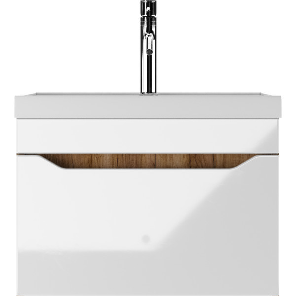 Тумба подвесная под умывальник Bazis 60 Ева с одним ящиком В1 Дуб Вотан Айсберг Домино (DA5906T)