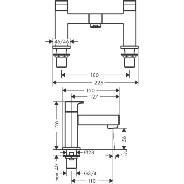 Смеcитель для ванны Hansgrohe Vernis Shape на 2 отверстия хром (71452000)